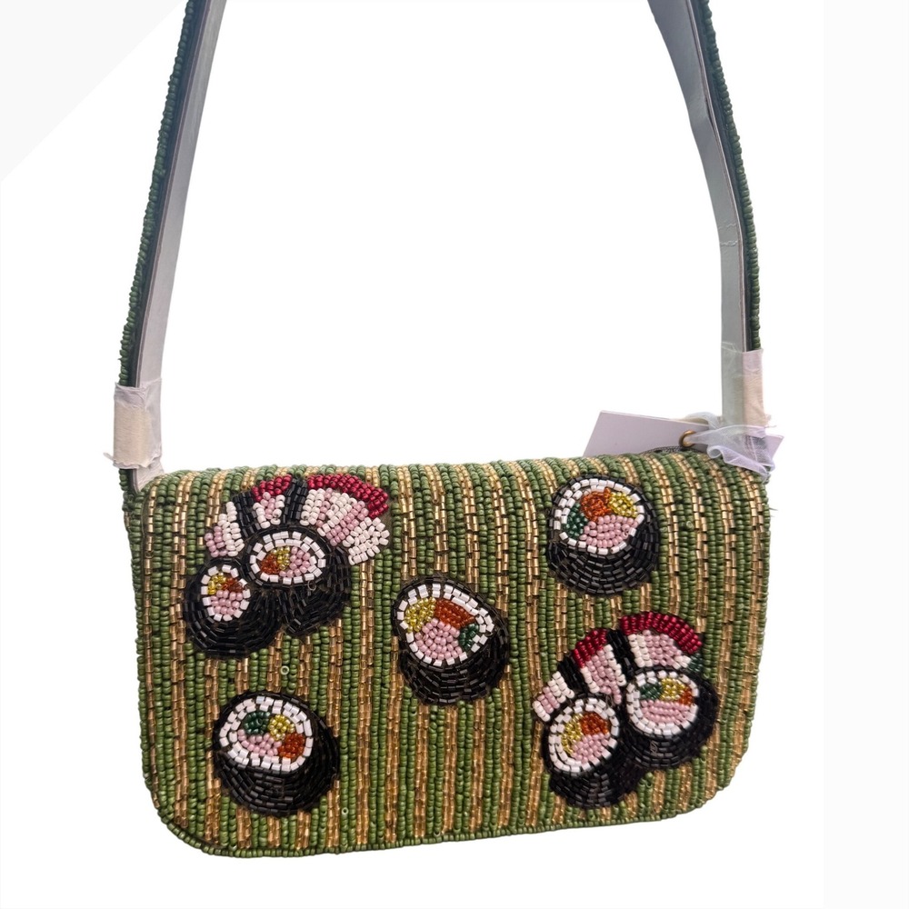 Sushi Green Gold Beaded Bag NwT